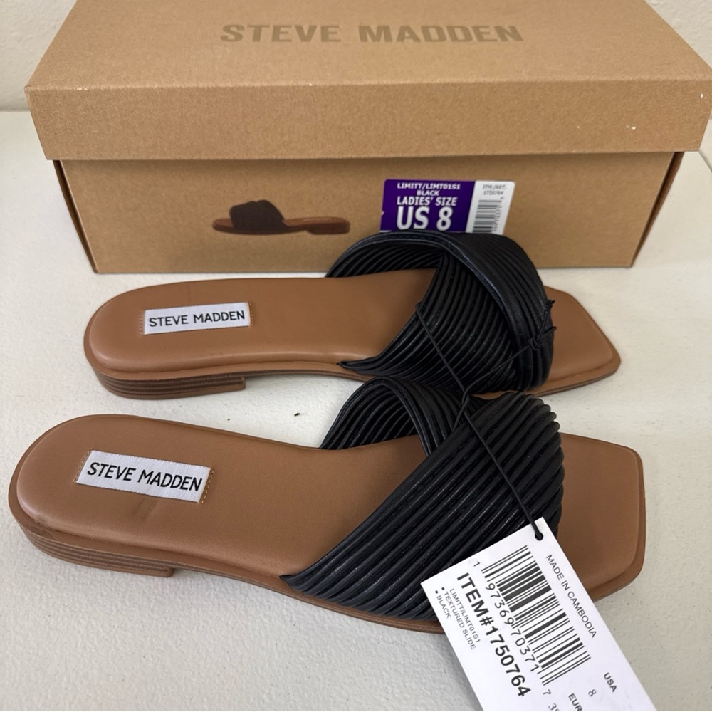 Steve Madden Women's Limitt Leather Slide Sandal Black Size 8